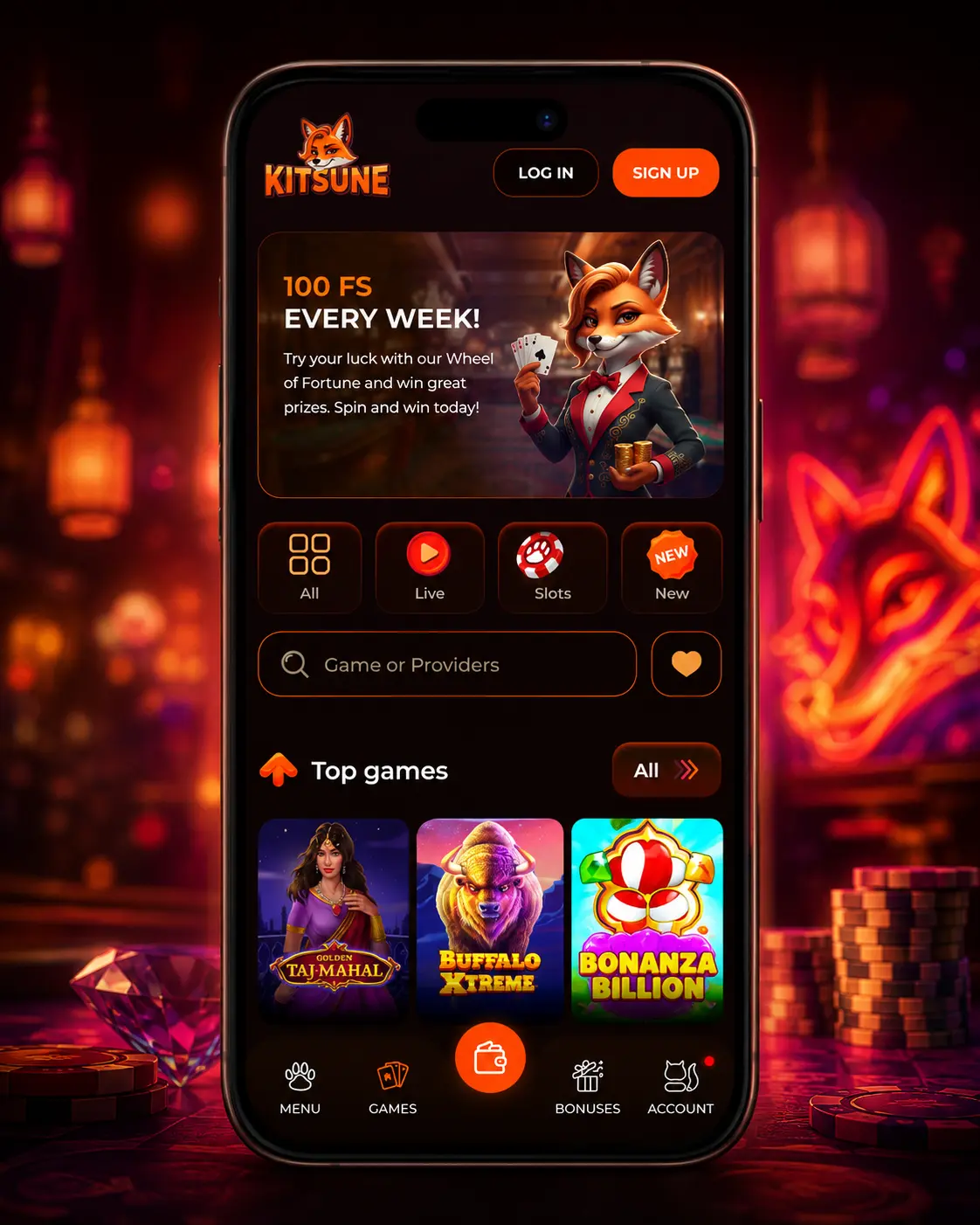 Kitsune Casino mobile interface adapted for UK players on a smartphone